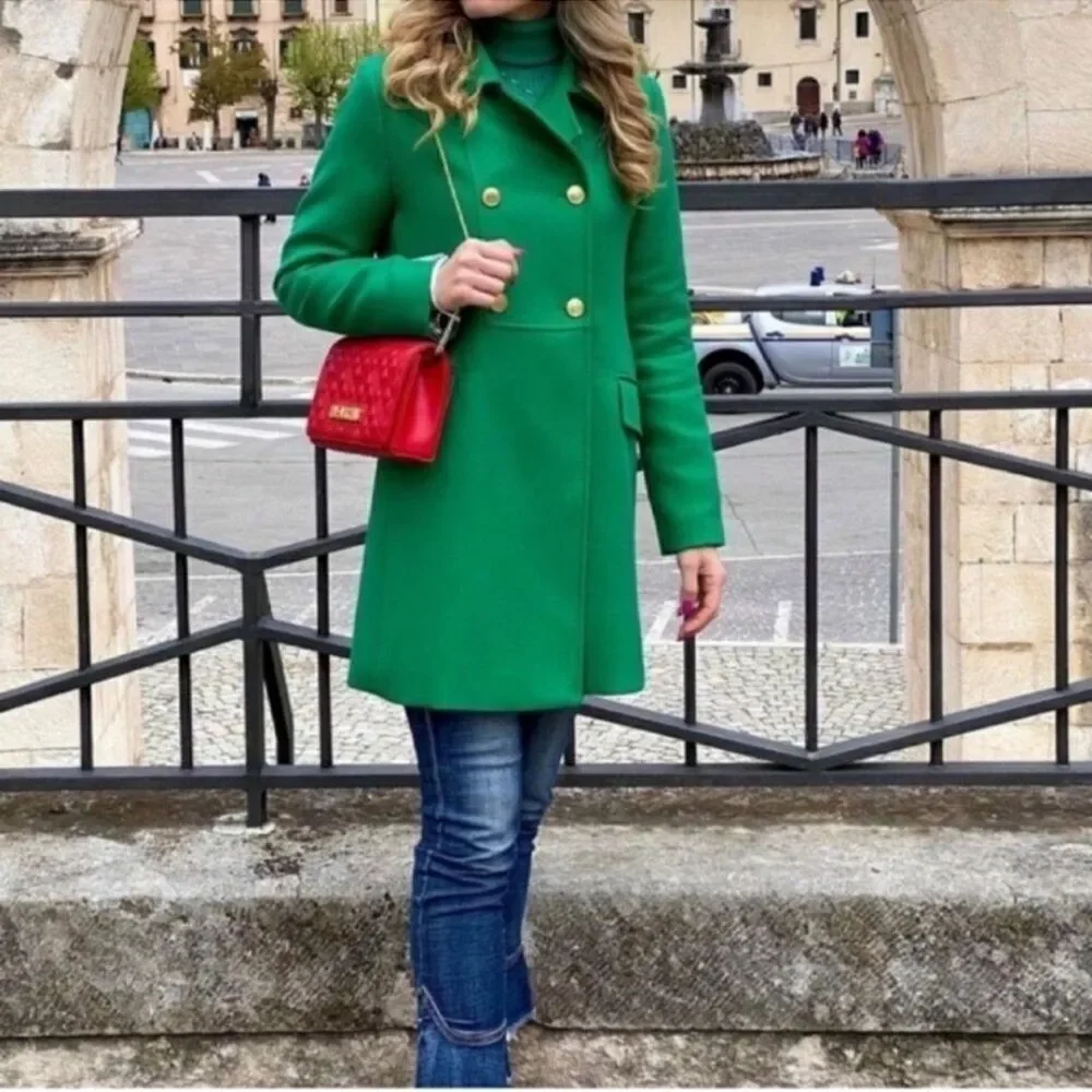New Green Coat Jacket BUTTONED TAILORED GREEN Size XS